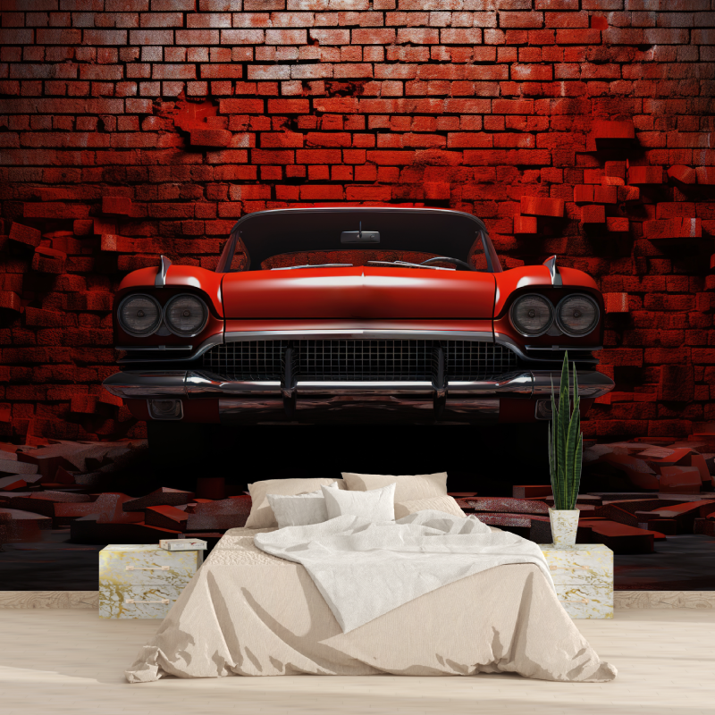 Papier peint xxl voiture brique rouge 1815