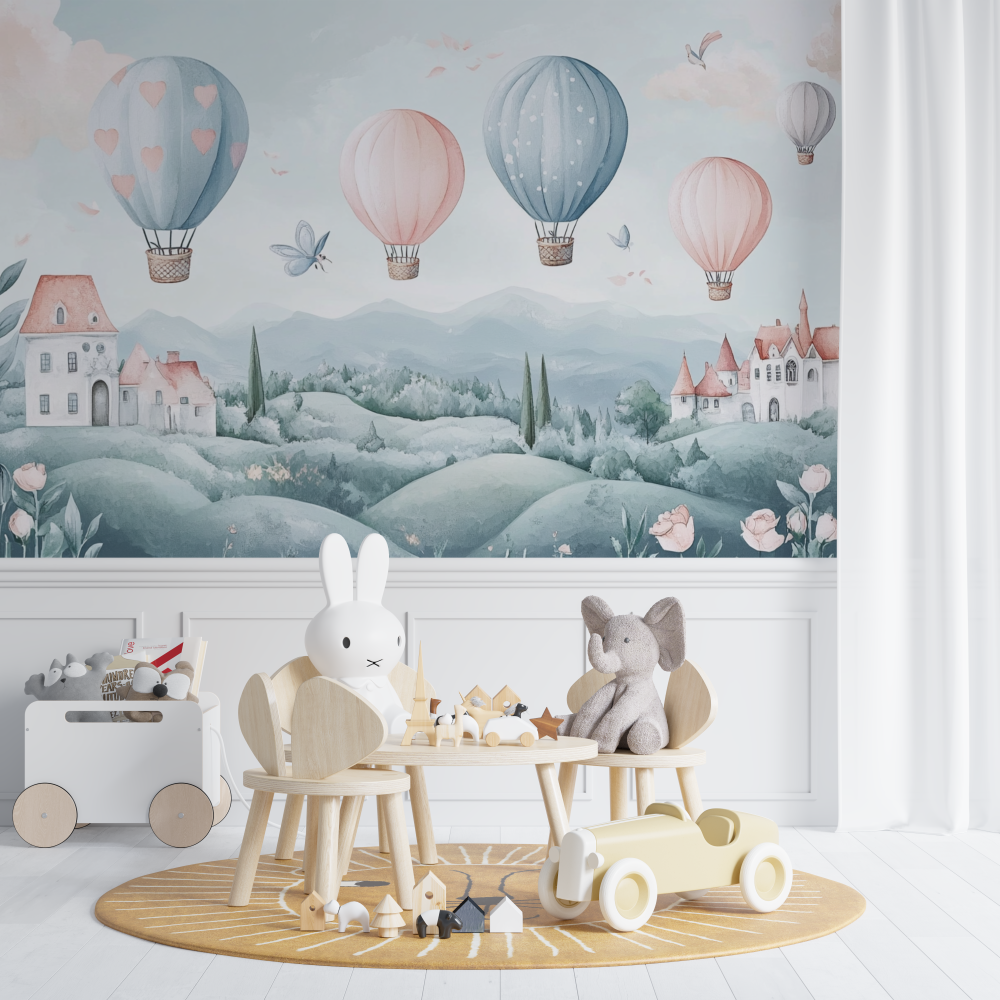 Papier peint montgolfiere et pa... feeriques chambre de bebe