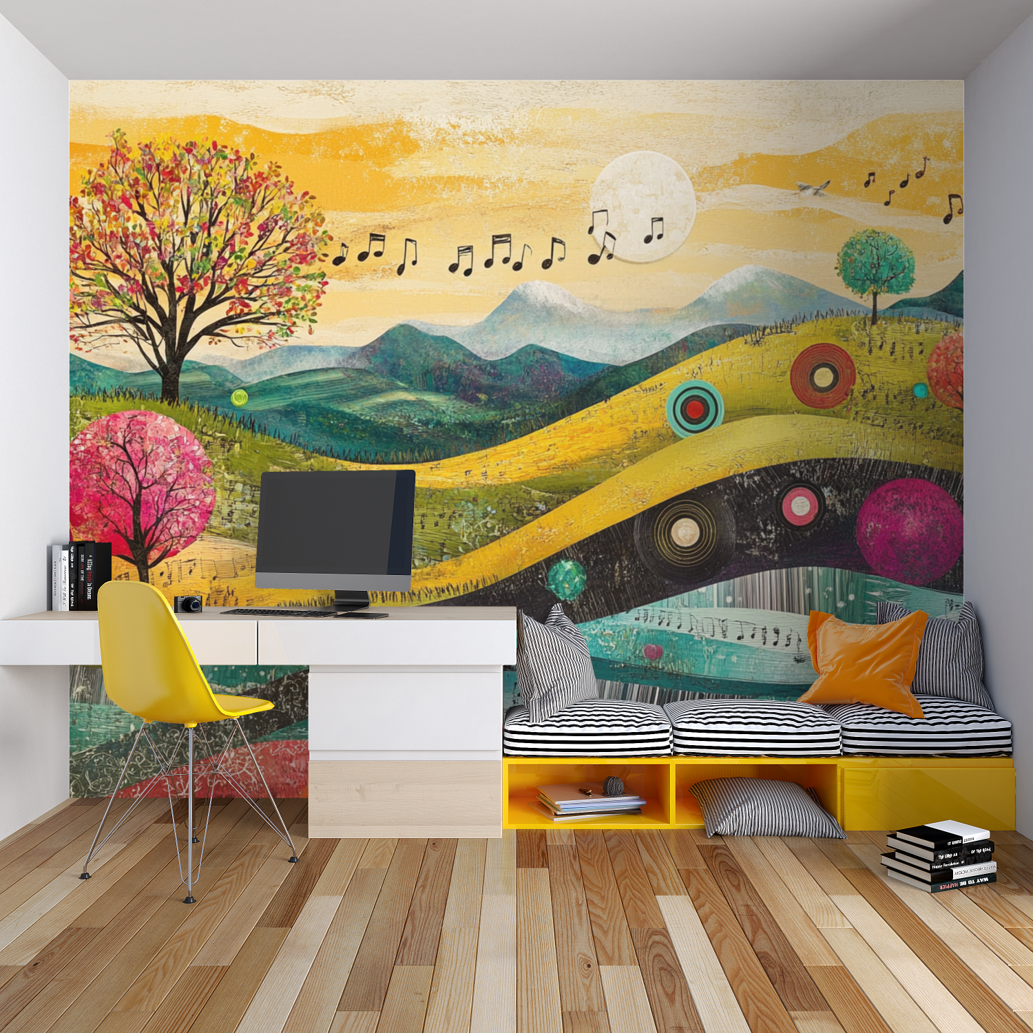 Papier peint grand format musique paysage chambre garcon lit