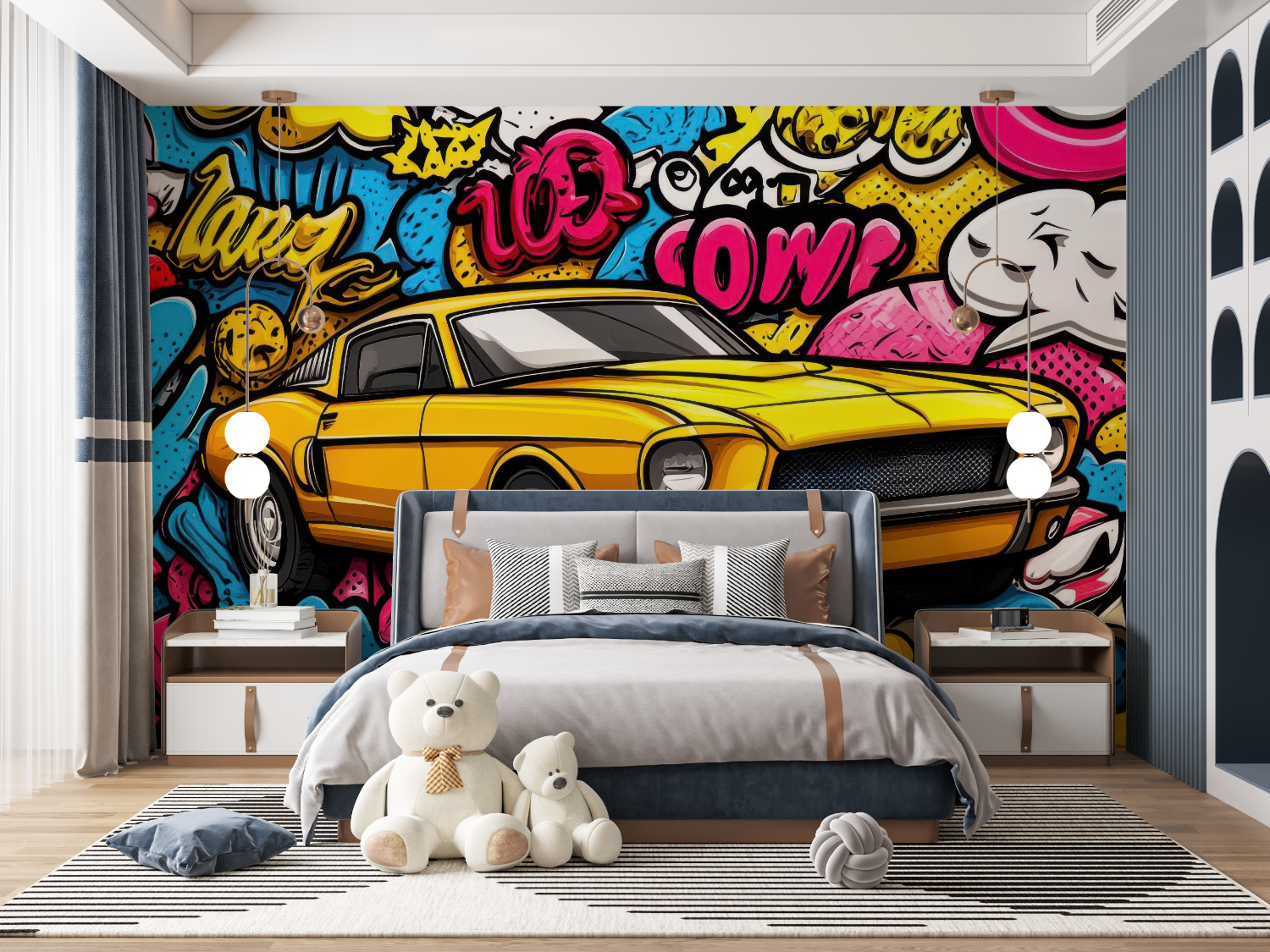 Papier peint voiture graffiti ado mur panoramique
