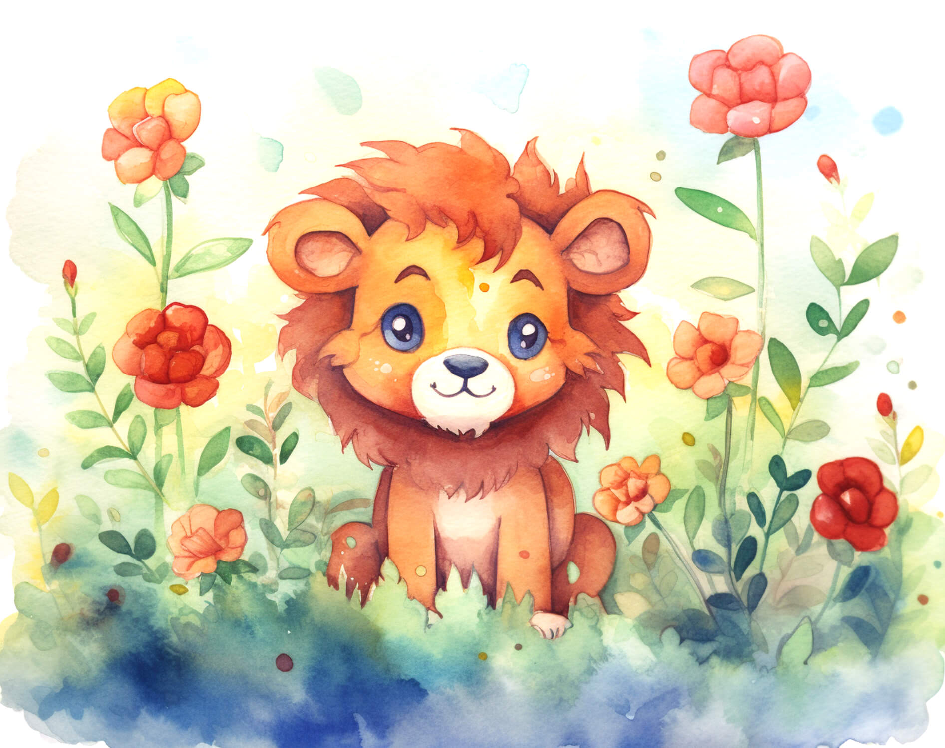 Papier Peint Lion Et Fleurs Enchantées