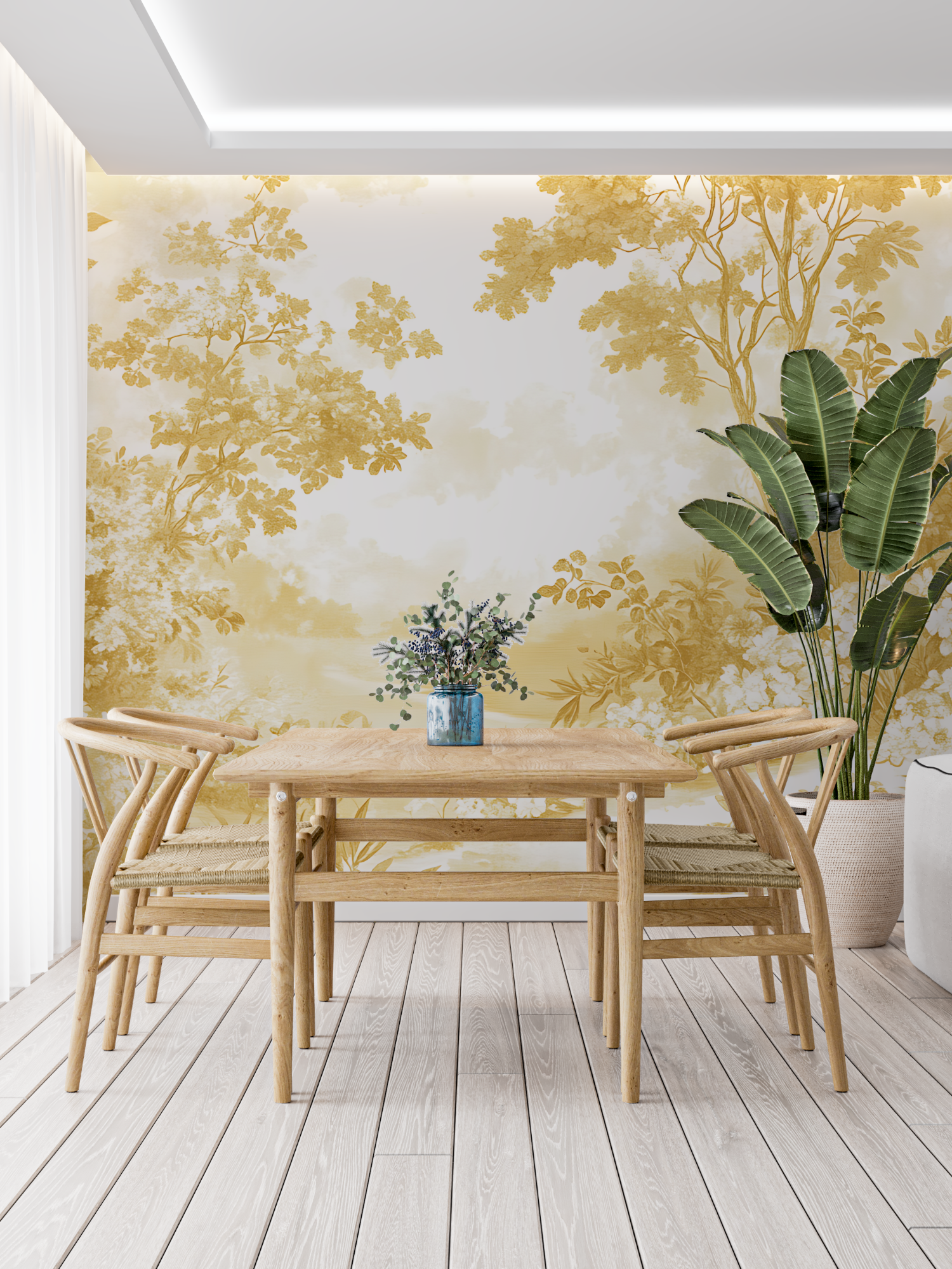 Papier Peint Toile De Jouy Jaune - panoramique-mur