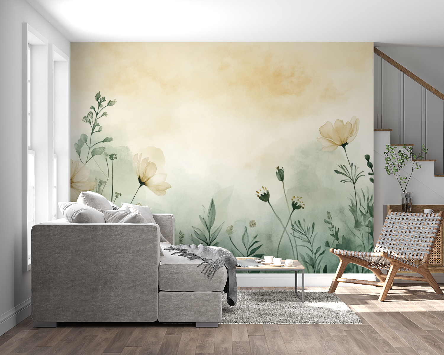 Papier peint aquarelle silhouet...elicates panoramique mural