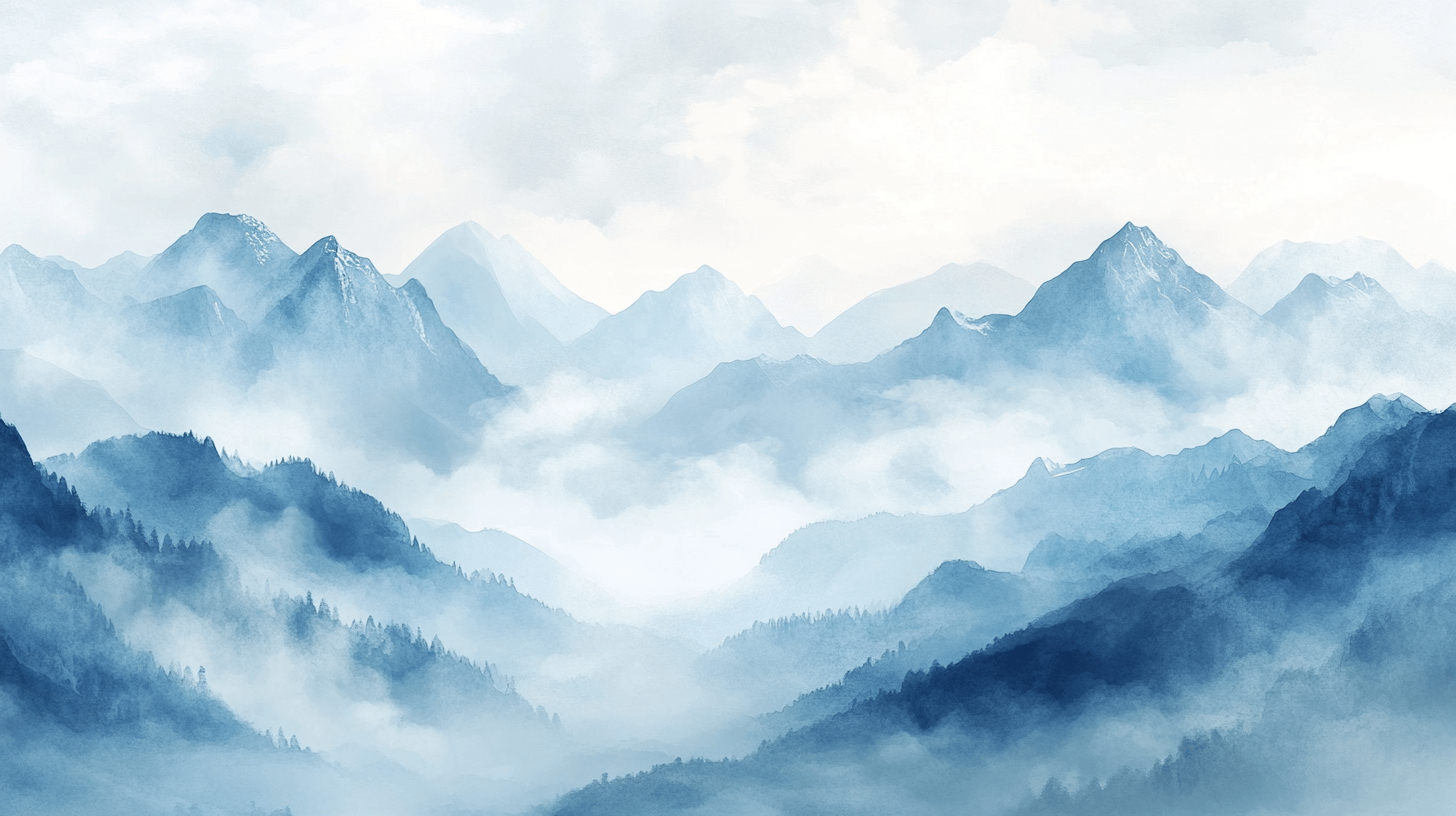 Papier Peint Aquarelle Paysage Montagnes Brumeuses