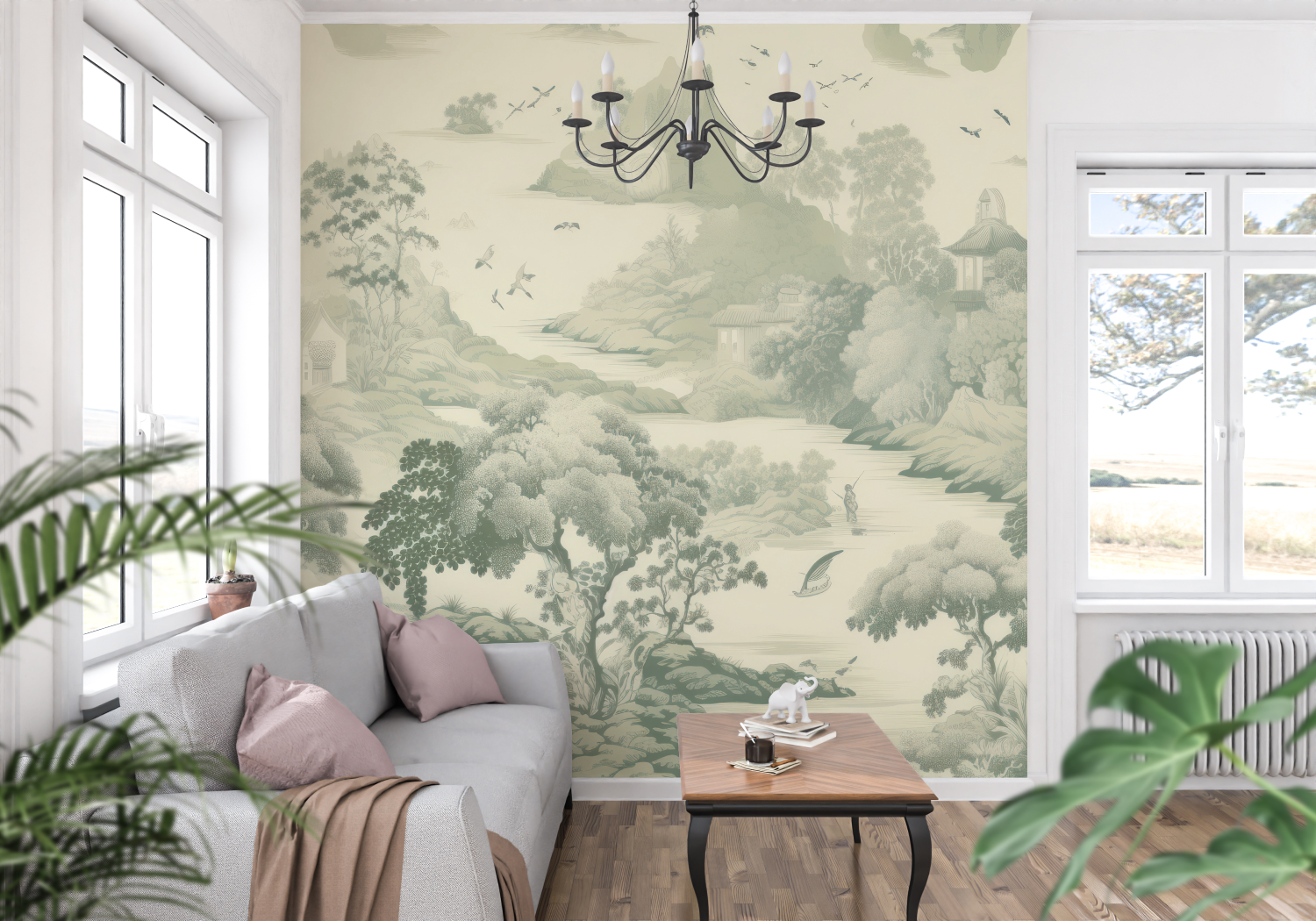 Papier Peint Toile De Jouy Forêt Verte - francais