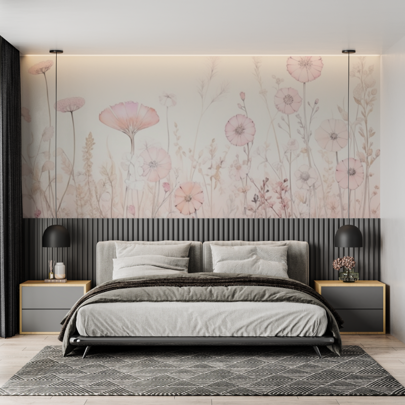 Papier peint aquarelle fleurs claires mural adulte