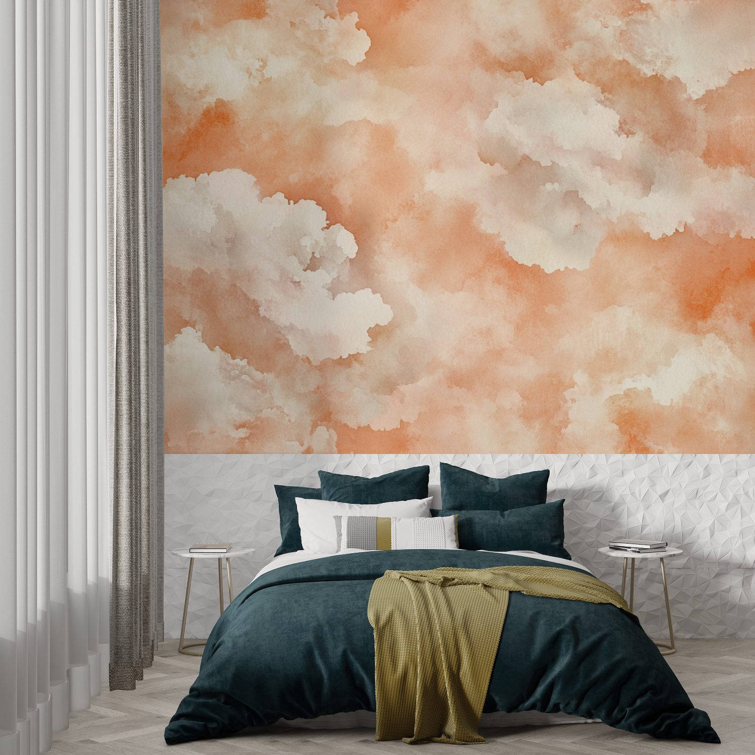 Papier peint terracotta ciel nuageux pastel trompe loeil