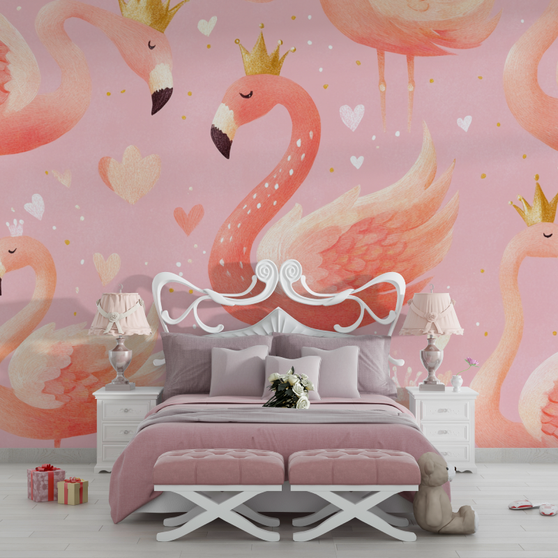Papier peint princesse flamant rose princesse chambre filles