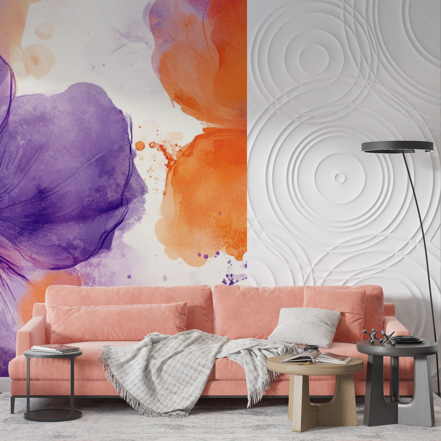 Papier peint aquarelle motifs floraux abstraits mur