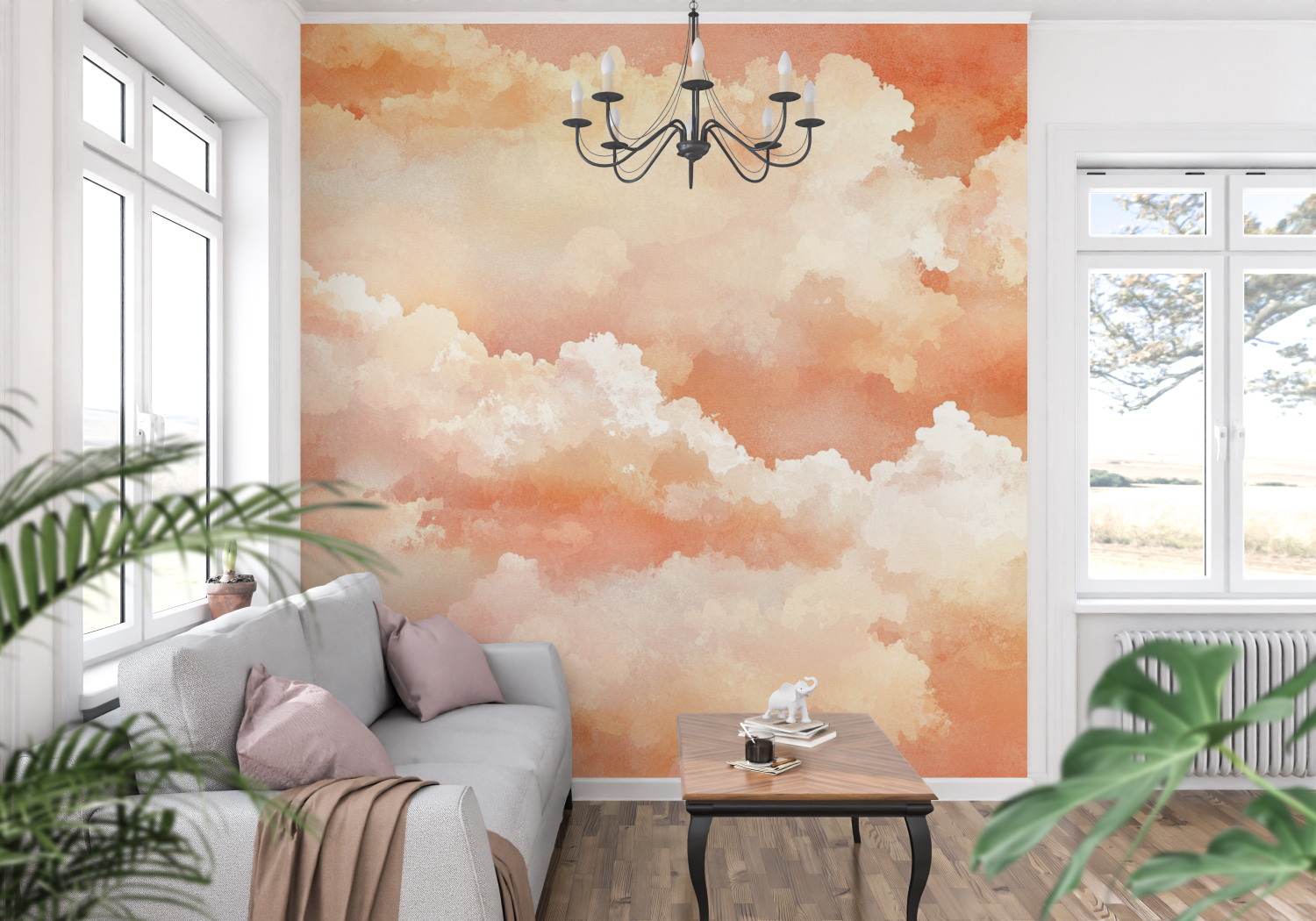Papier peint terracotta avec nu... aquarelle panoramique mur
