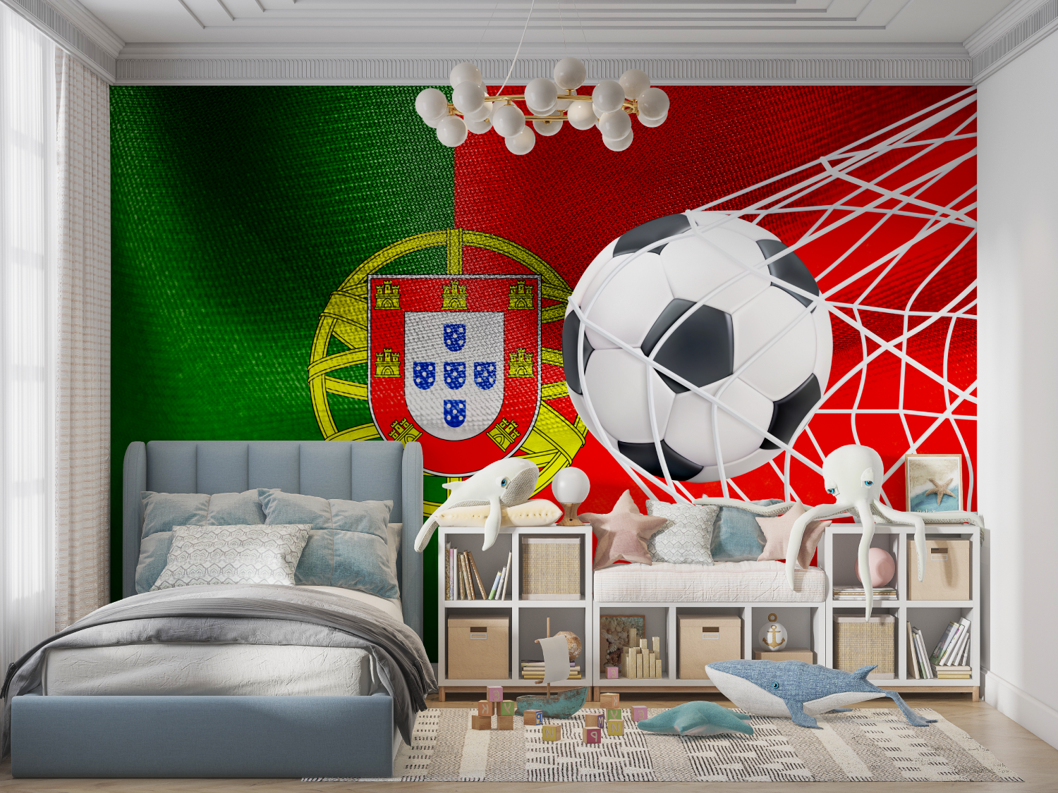 Papier peint avec ballon de foot portugal panoramique garcon