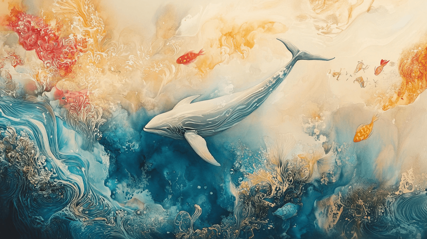 Papier Peint Baleine Aquarelle Multicolore