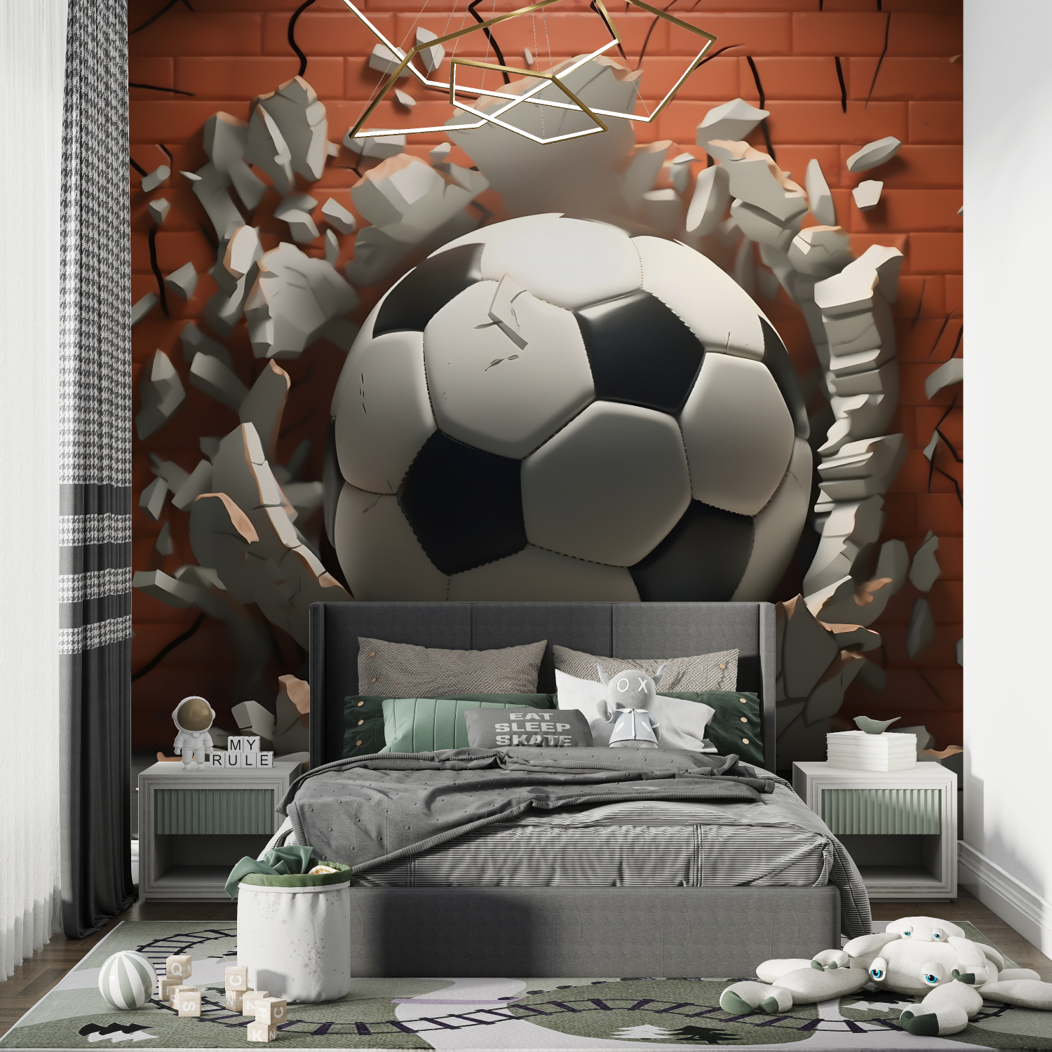 Papier peint 3d foot garcon chambre de garcon