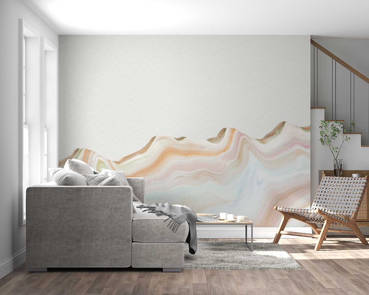 Papier peint aquarelle vague design panoramique mural