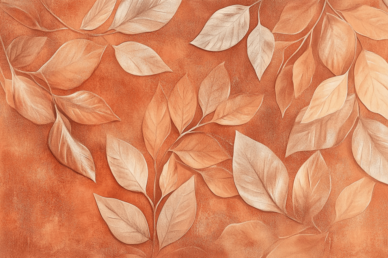 Papier Peint Terracotta Et Feuilles Dorées