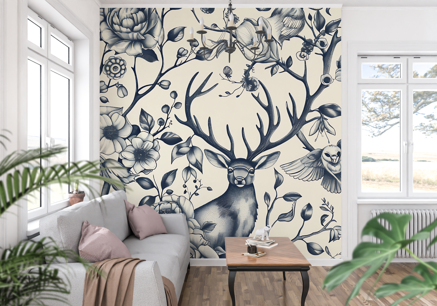 Papier Peint Toile De Jouy Cerf - tapisserie