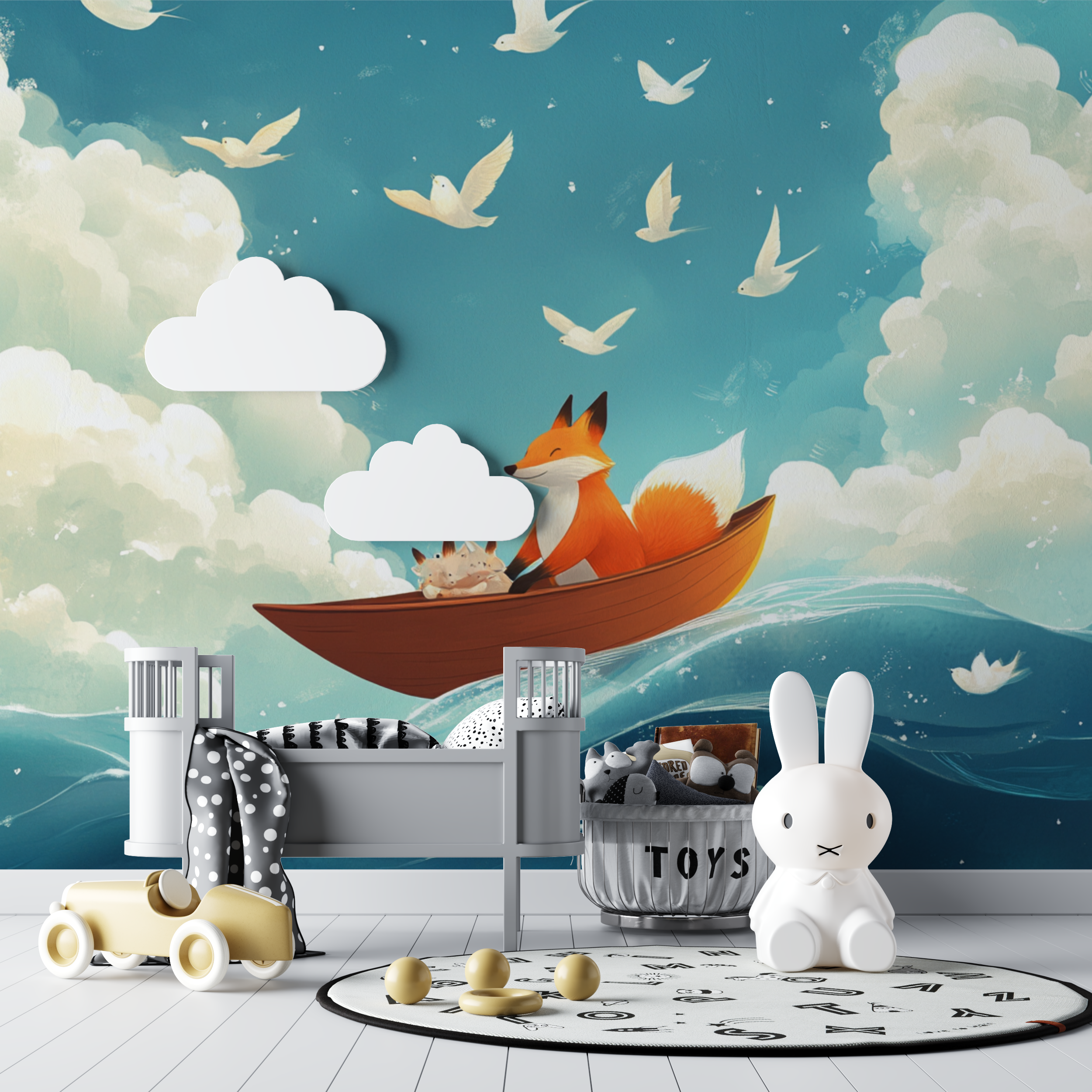 Papier peint marin renard bebe tipi