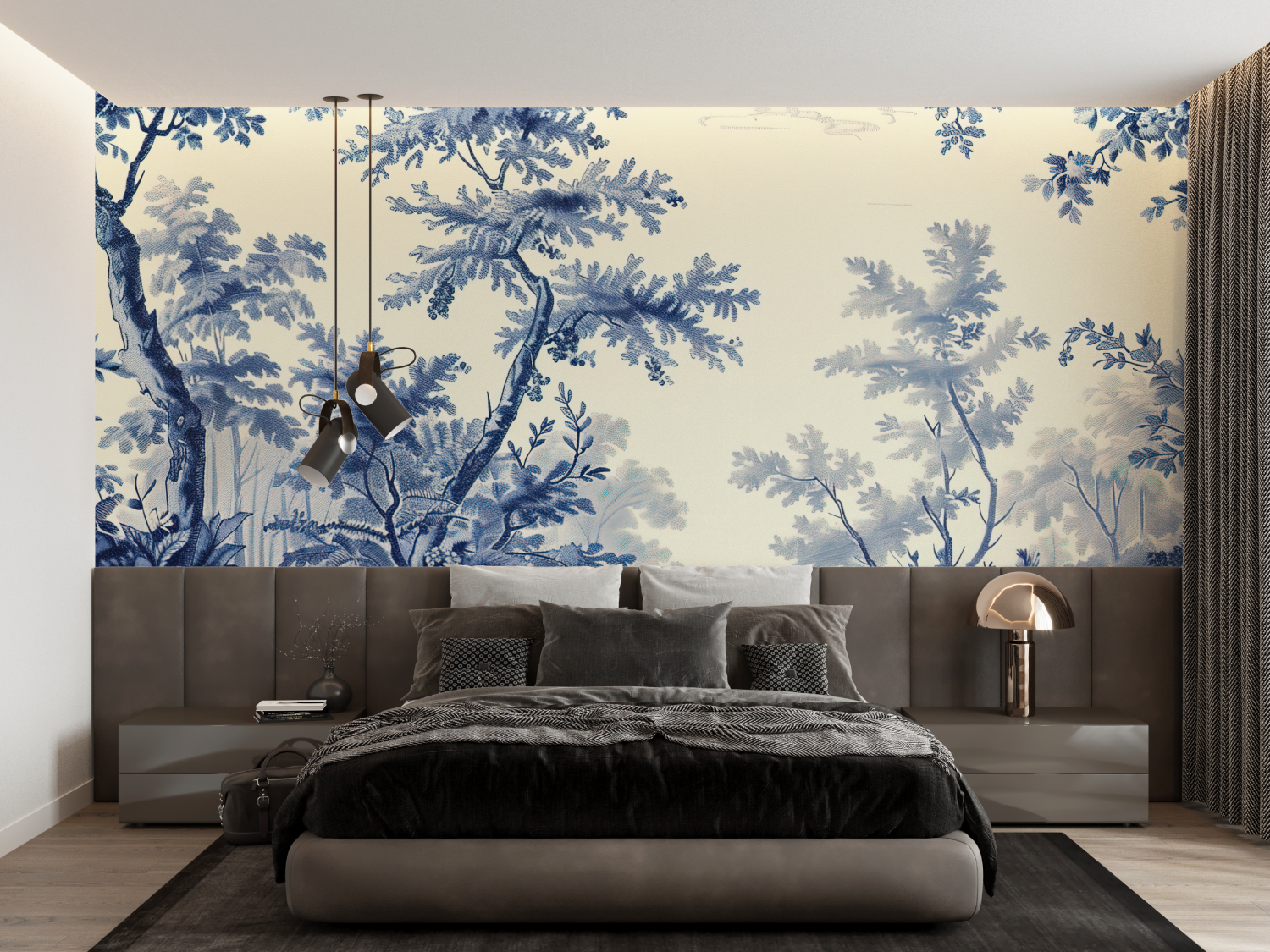 Papier Peint Jouy Bleu - panoramique tendance