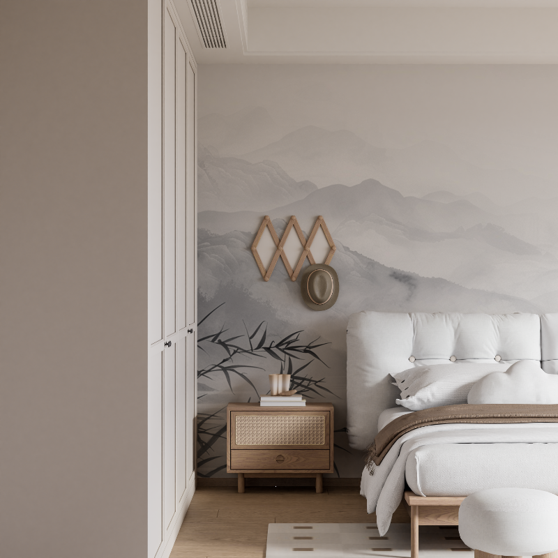 Papier peint montagne artistique annecy gris mural