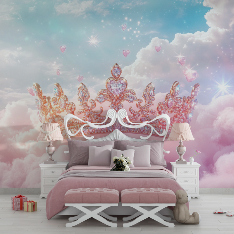 Papier peint princesse couronne doree chambre filles