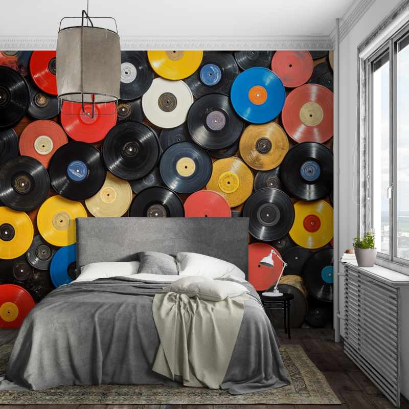 Papier peint disque vinyl piece ados