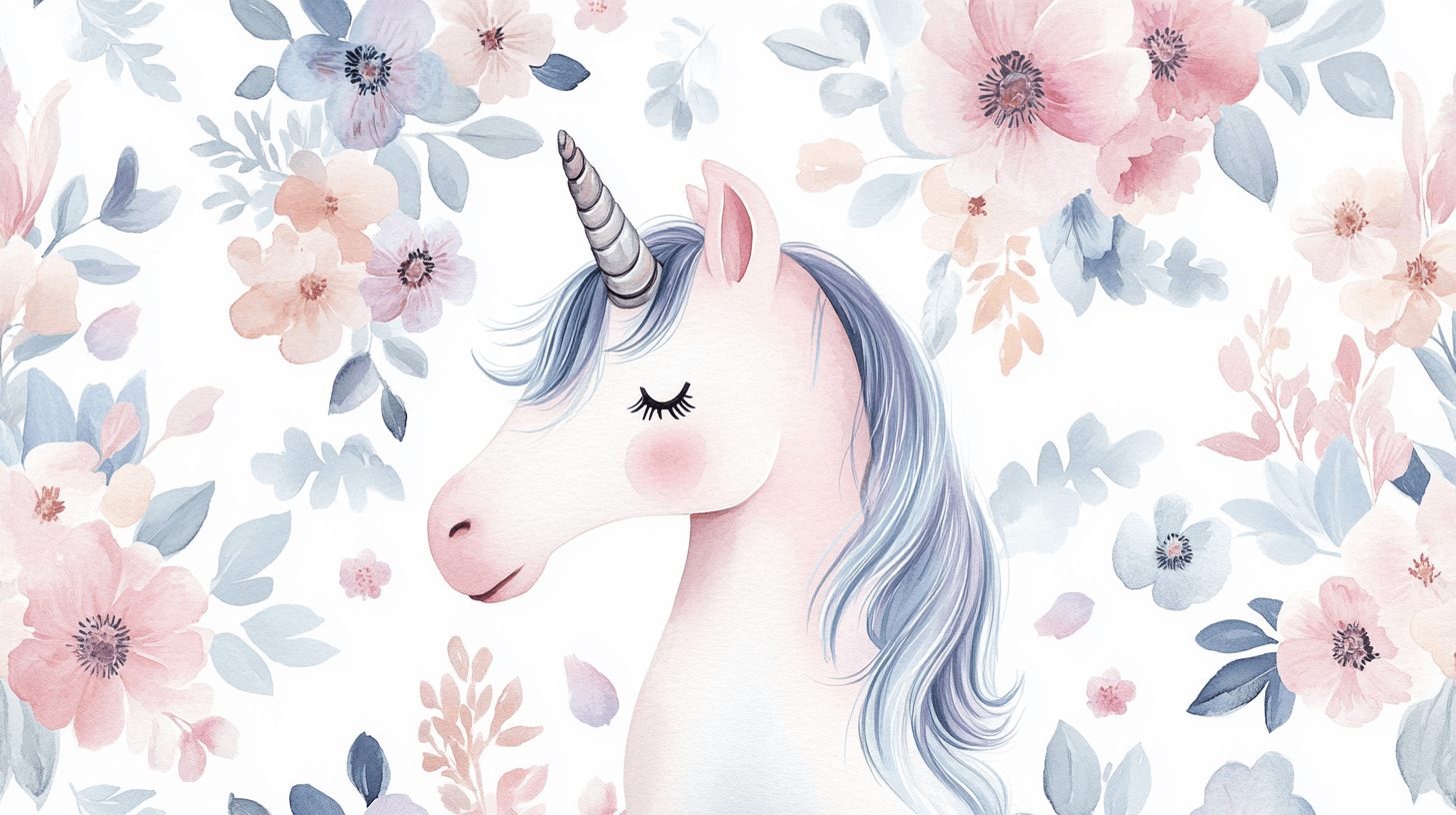 Papier Peint Tapisserie Licorne Fille Frise Fleur