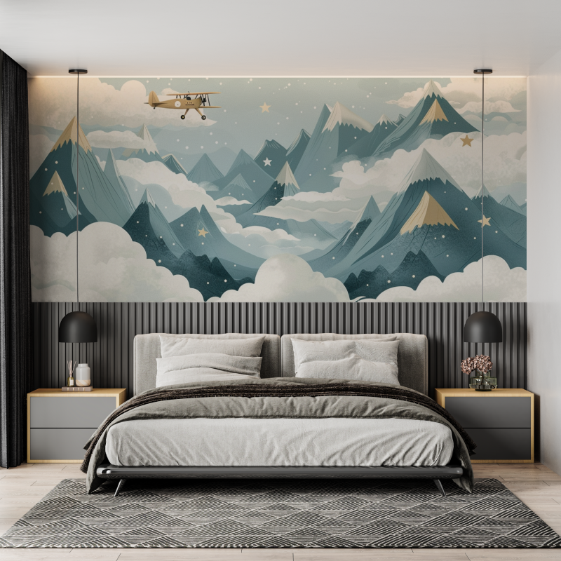 Papier peint panoramique scandi...ntagne enfant mural adulte