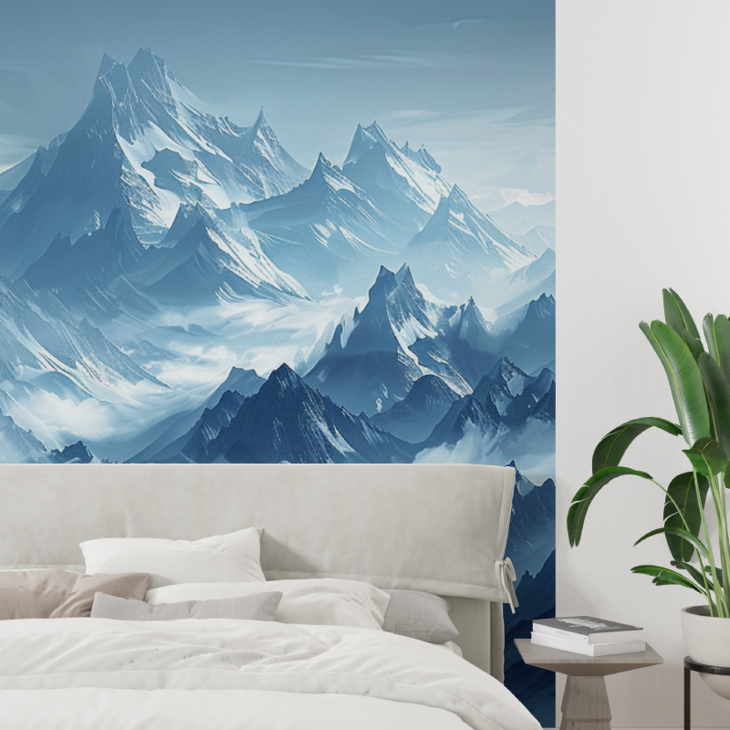 Papier peint panoramique montagne bleu tapisserie tendance