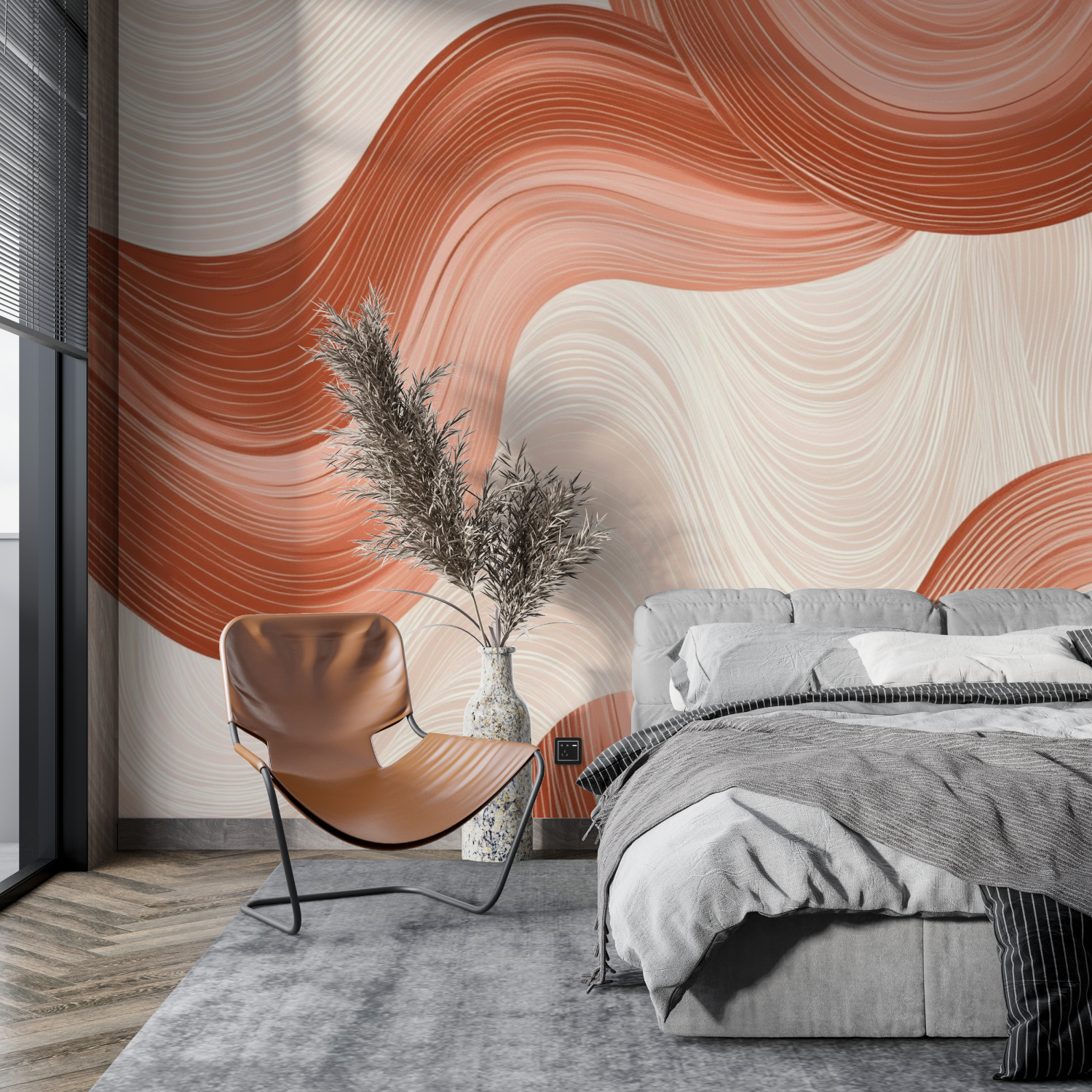 Papier peint terracotta abstrait tendance tapisserie pano