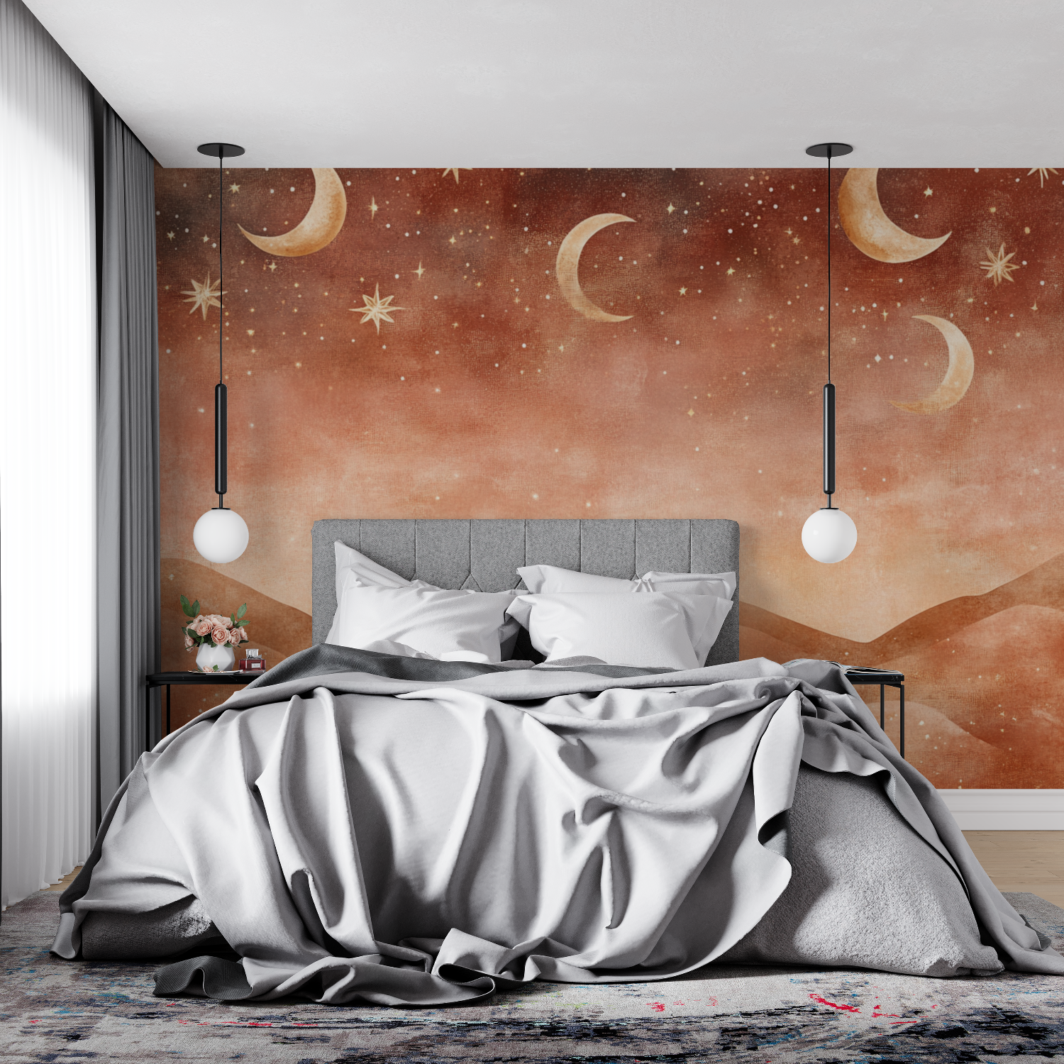 Papier peint terracotta lunes et etoiles 4murs
