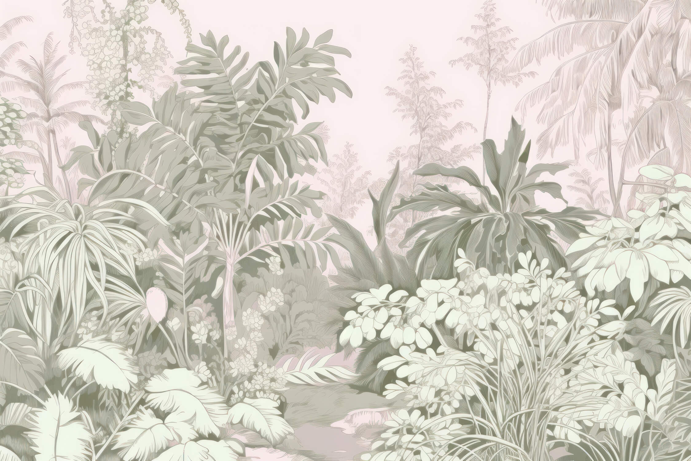 Papier Peint Toile De Jouy Jungle Rose