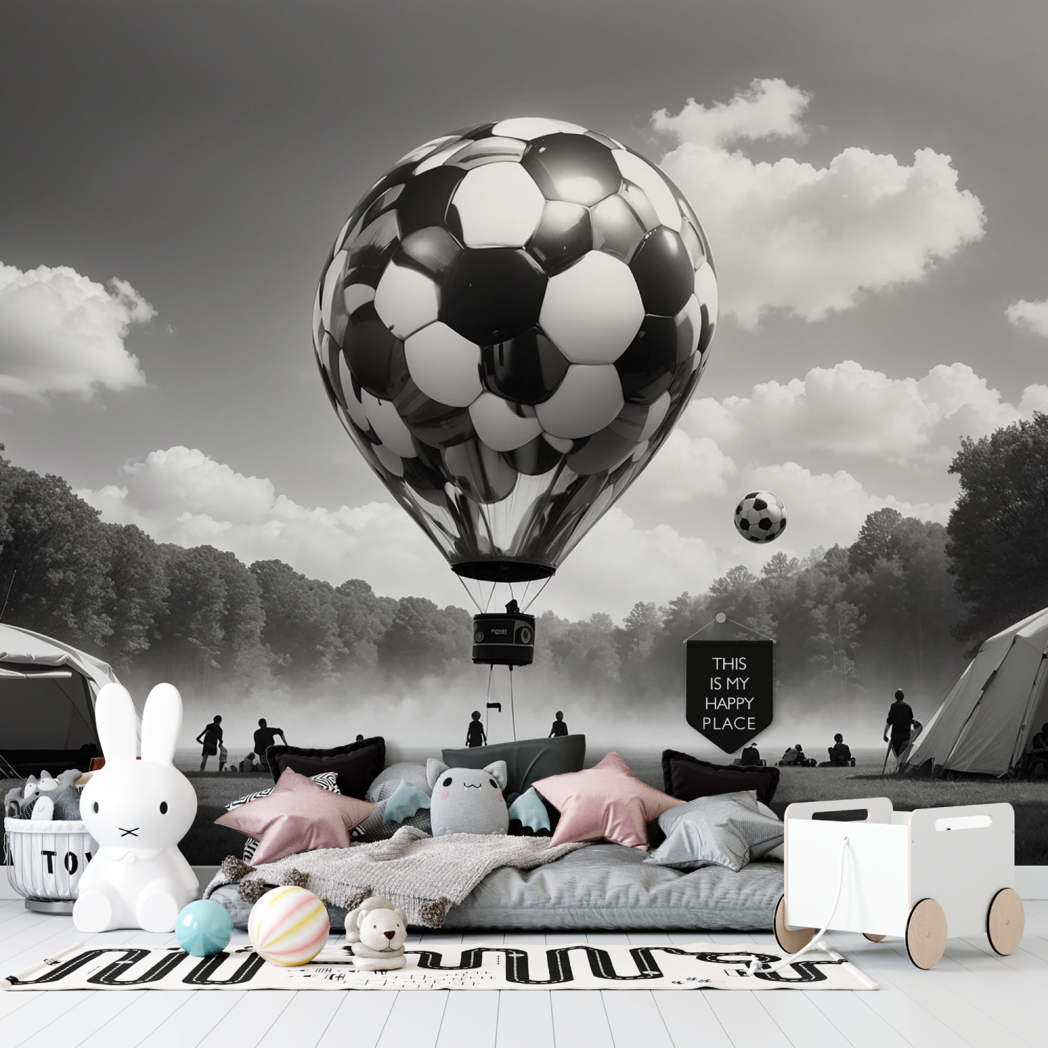 Papiers peint ballon de foot mo...et blanc tapisserie garcon