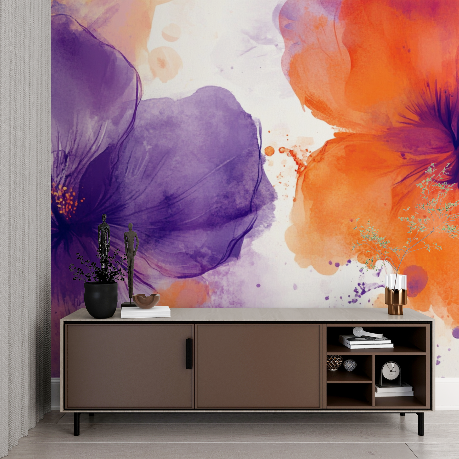 Papier peint aquarelle motifs floraux abstraits imprime