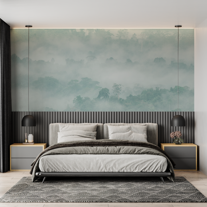 Papier peint aquarelle foret douce mural adulte