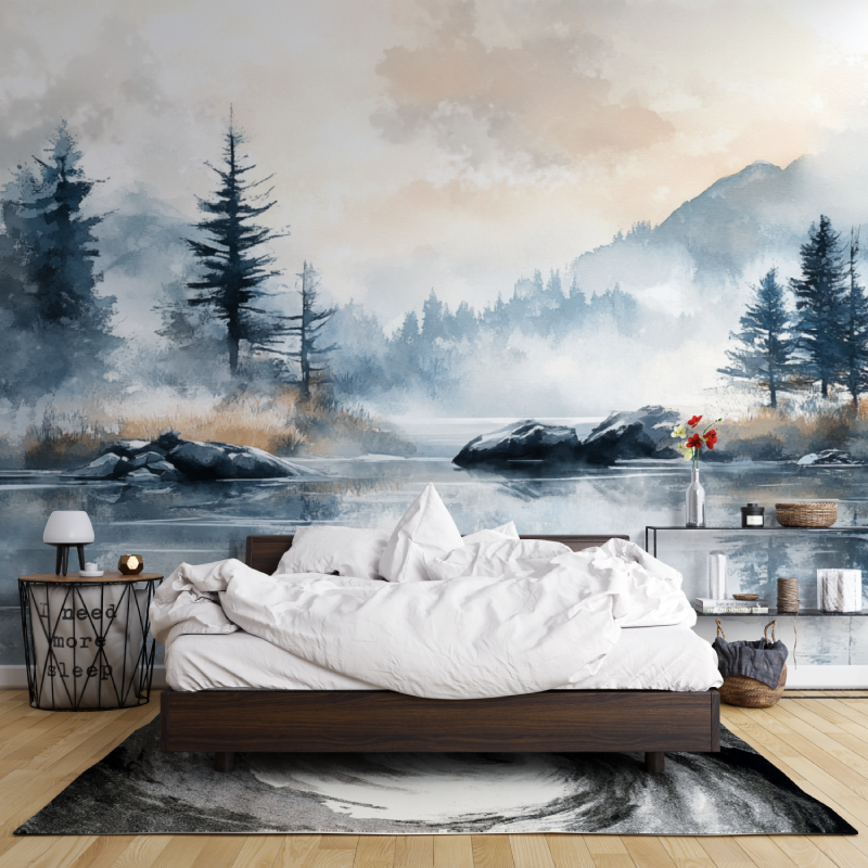 Papier peint aquarelle paysage hivernal leroy merlin mur