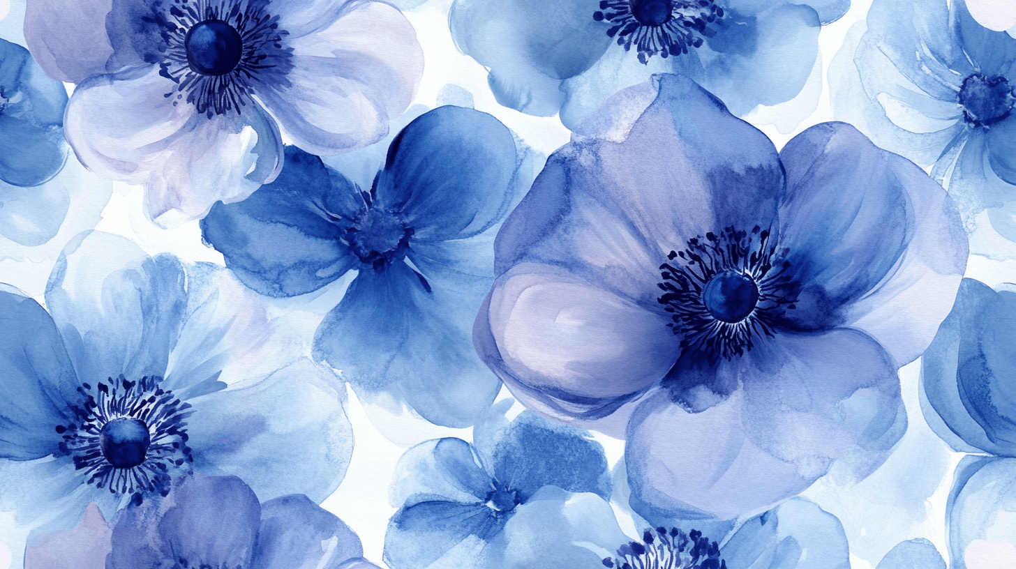 Papier Peint Aquarelle Fleurs Bleues Majestueuses