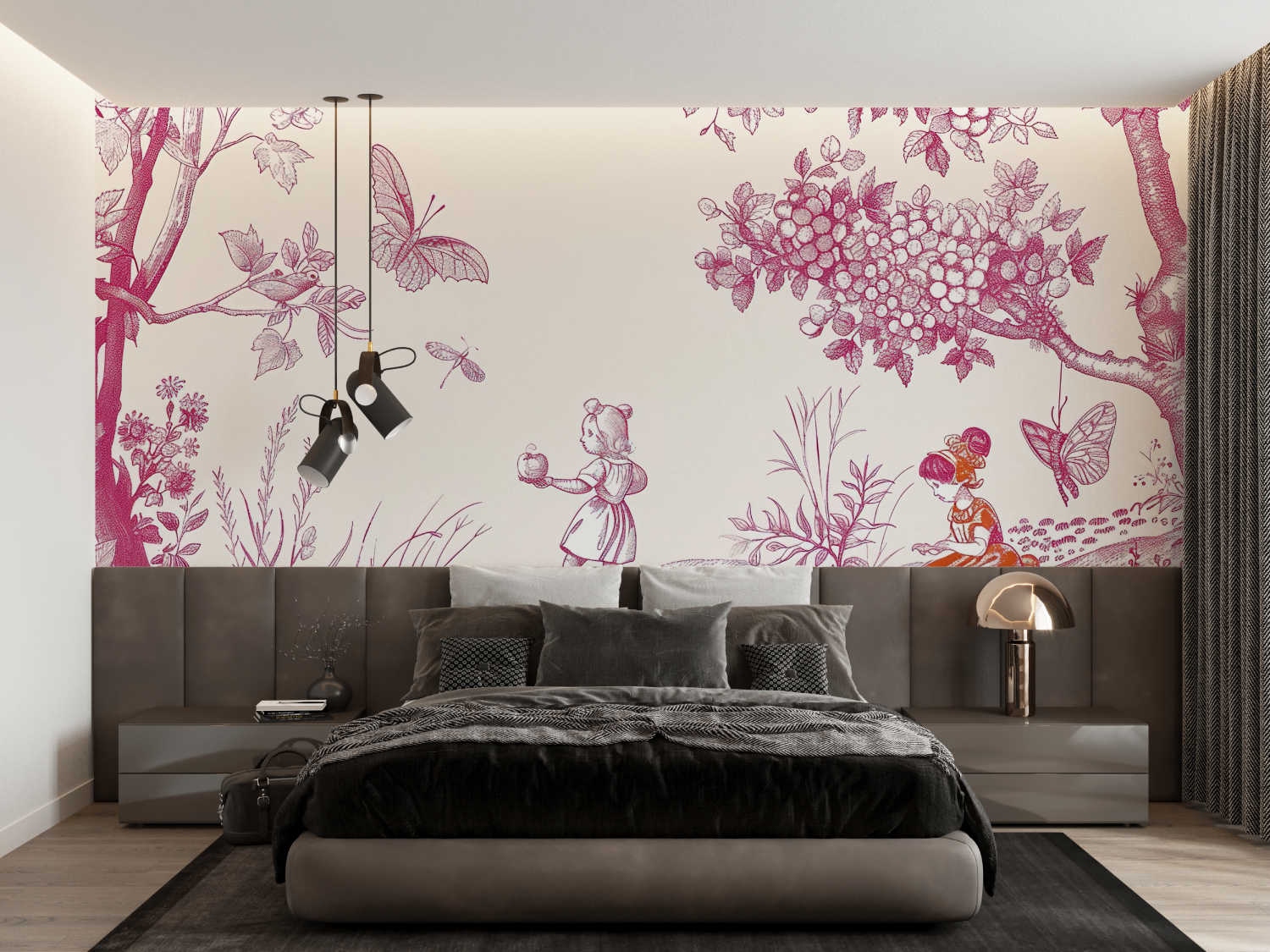 Papier Peint Toile De Jouy Enfant Rose - tapisserie