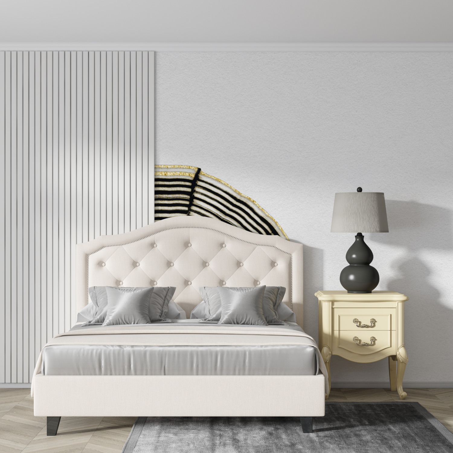 Papier peint aquarelle lignes dorees design