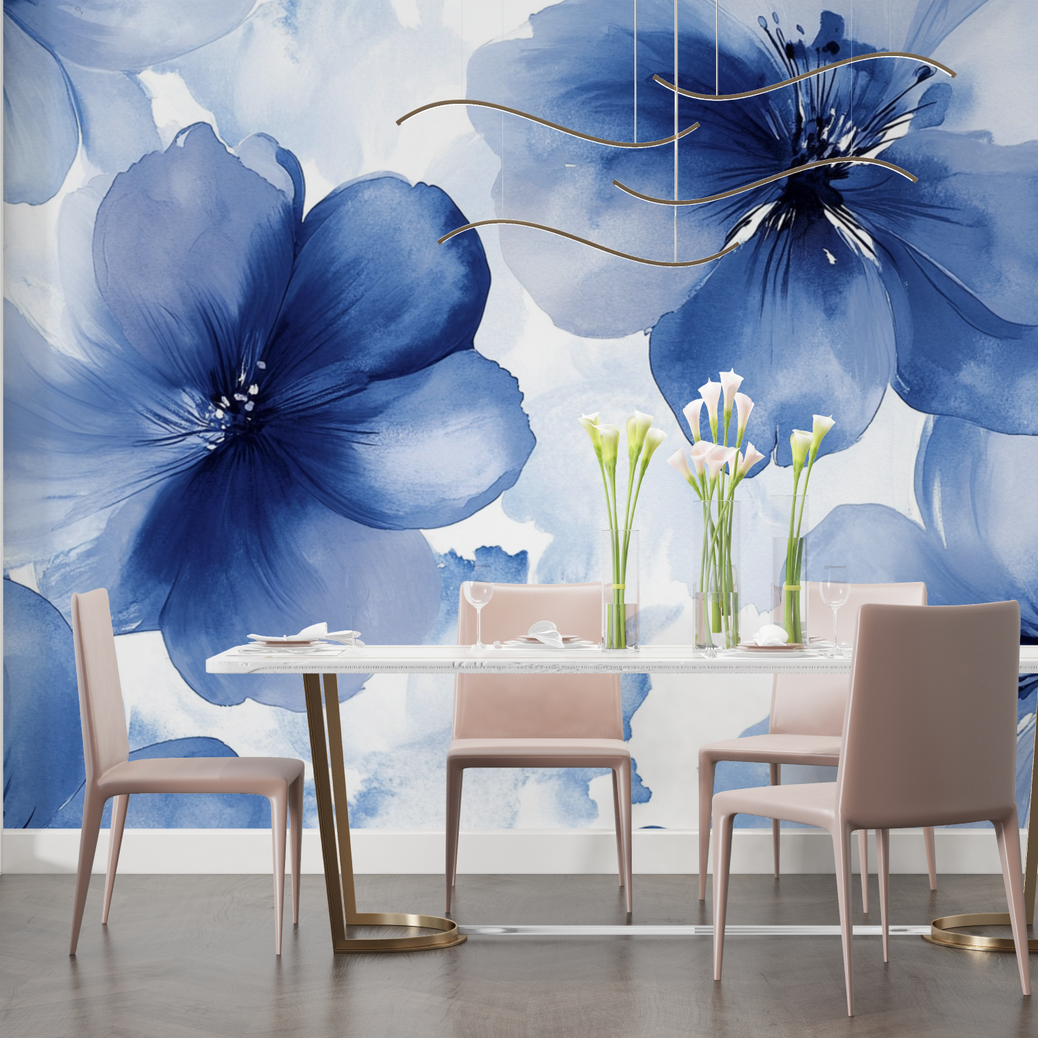 Papier peint aquarelle fleur elegante salon