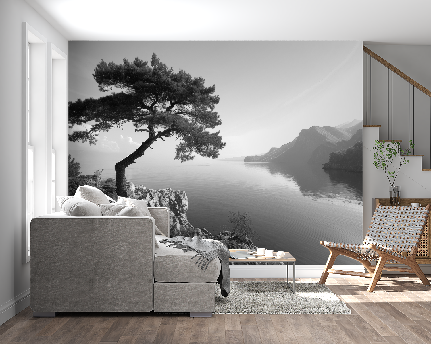 Papier peint noir et blanc cocooning panoramique mural