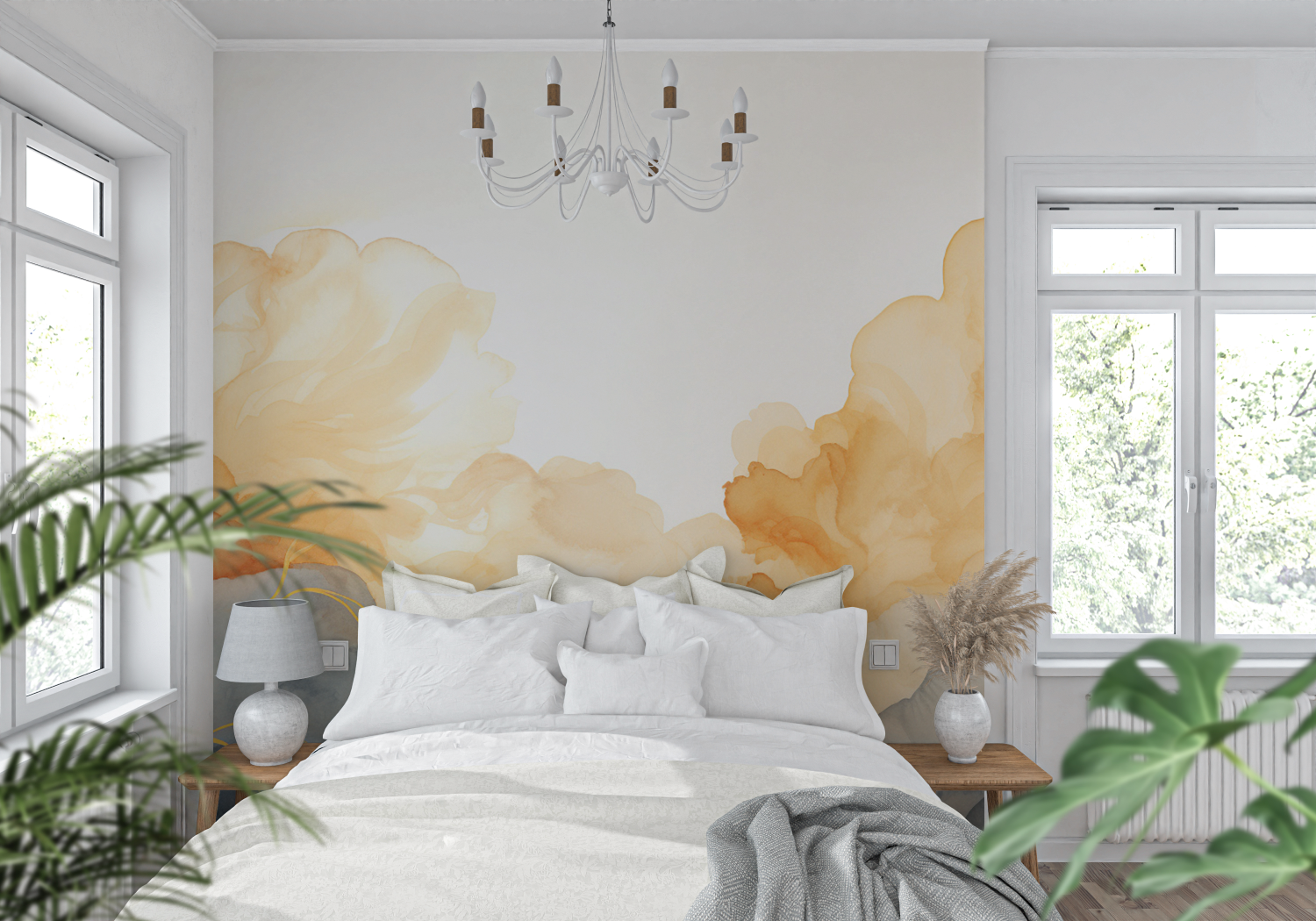 Papier peint aquarelle touche doree tendance mur