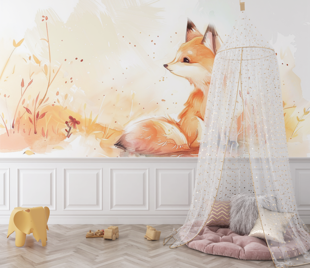 Papier peint tapisserie renard bebe