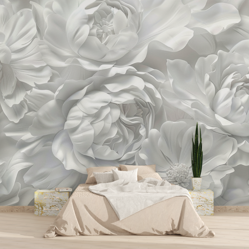 Papier peint grosse fleur blanche tapisserie 2025