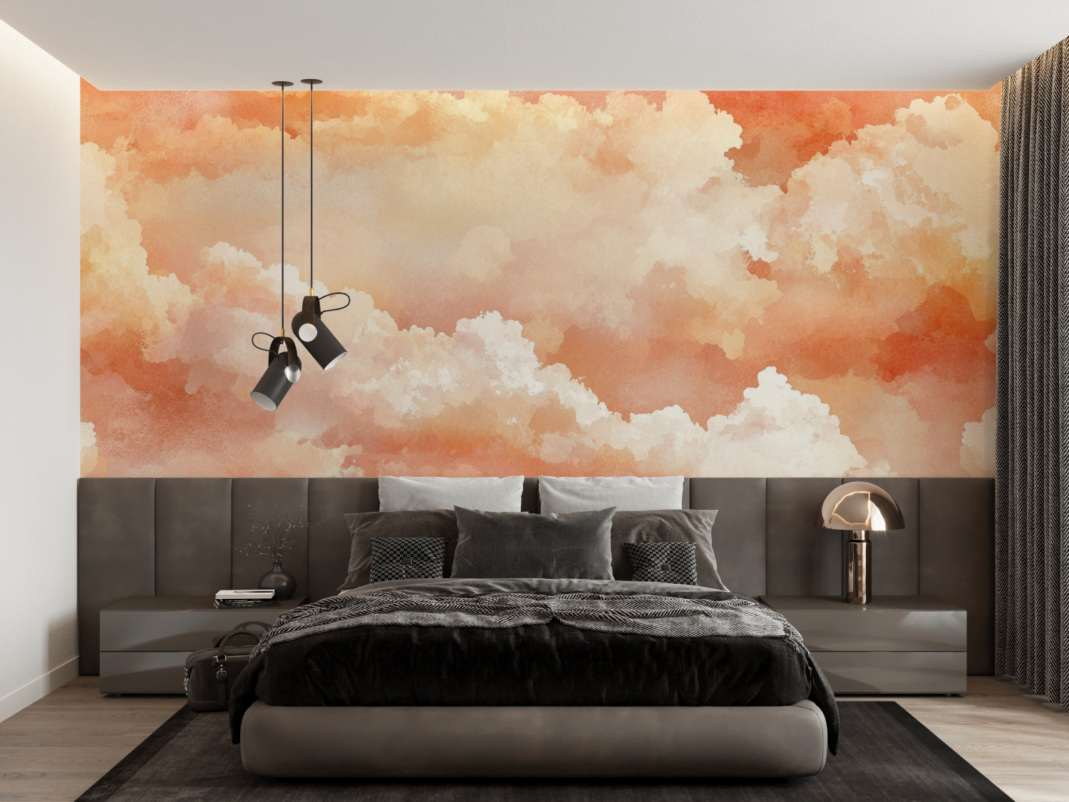 Papier peint terracotta avec nuages aquarelle francais