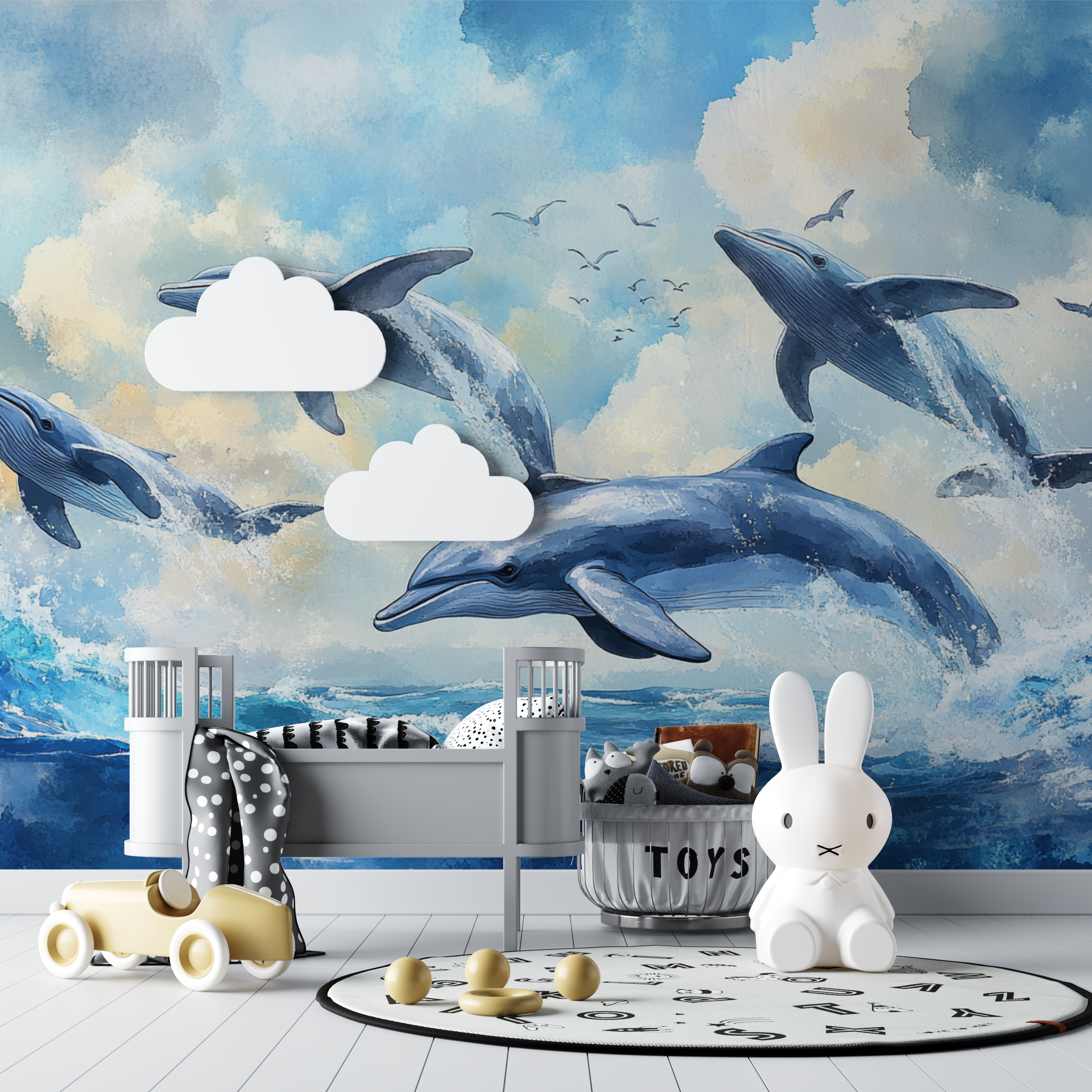 Papier peint panoramique aquelle baleine bebe tipi