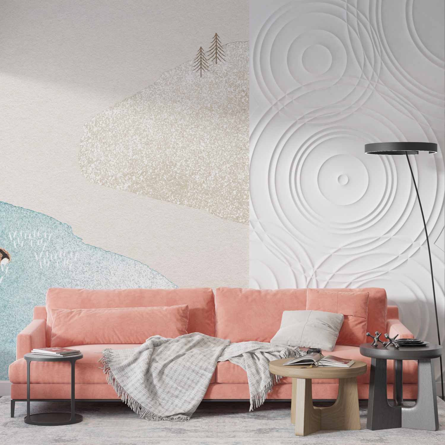 Papier peint aquarelle enfant nordique mur