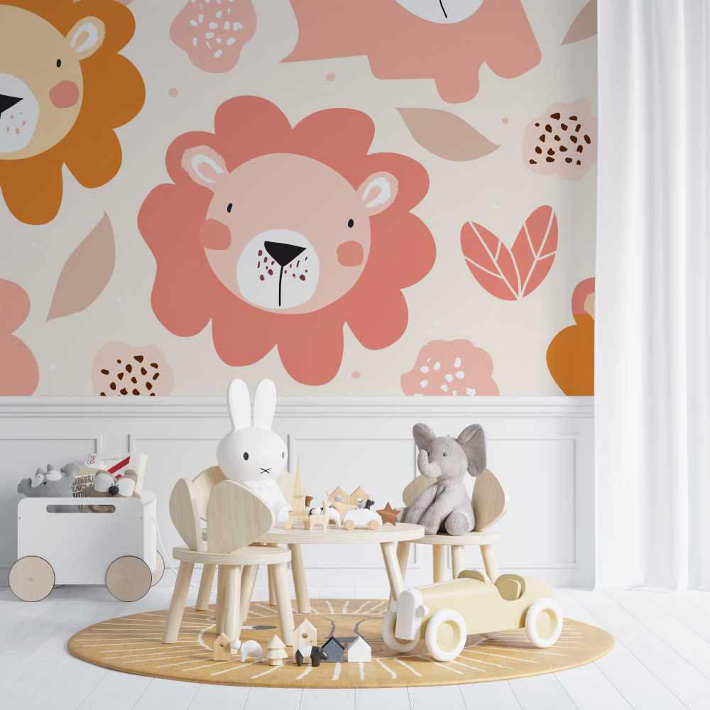 Papier peint lion et couleurs pastel chambre de bebe
