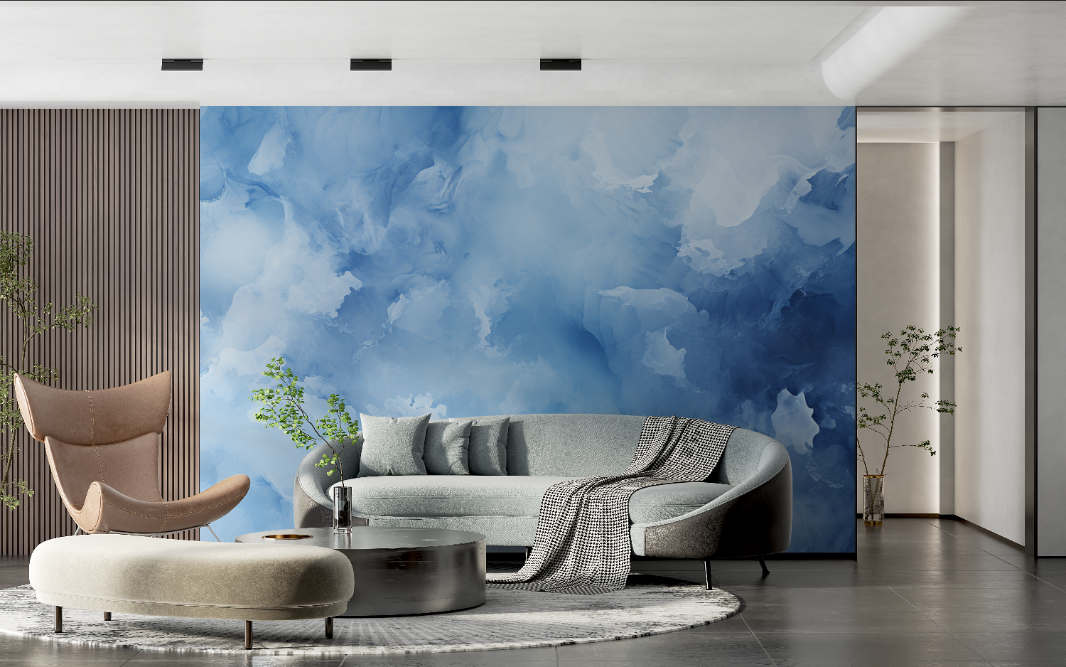 Papier peint aquarelle nuances bleues tendance 2024
