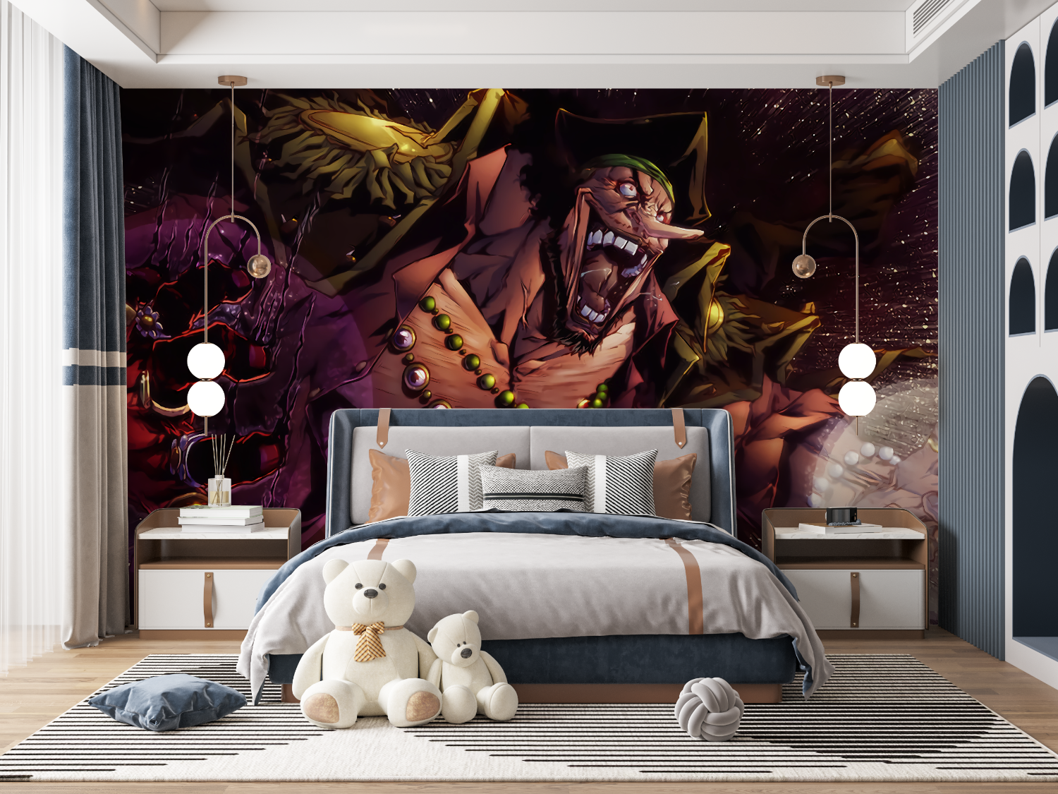 Papier Peint One Piece Barbe Noire Mural - tapisserie ado