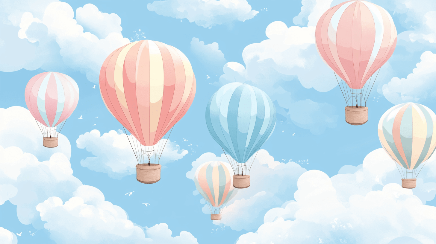 Papier Peint Montgolfière Et Ciel Rose Tendre